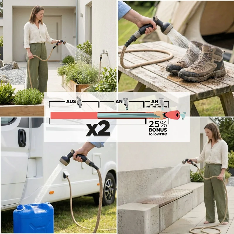 Flexibler Gartenschlauch Beige mit Brause