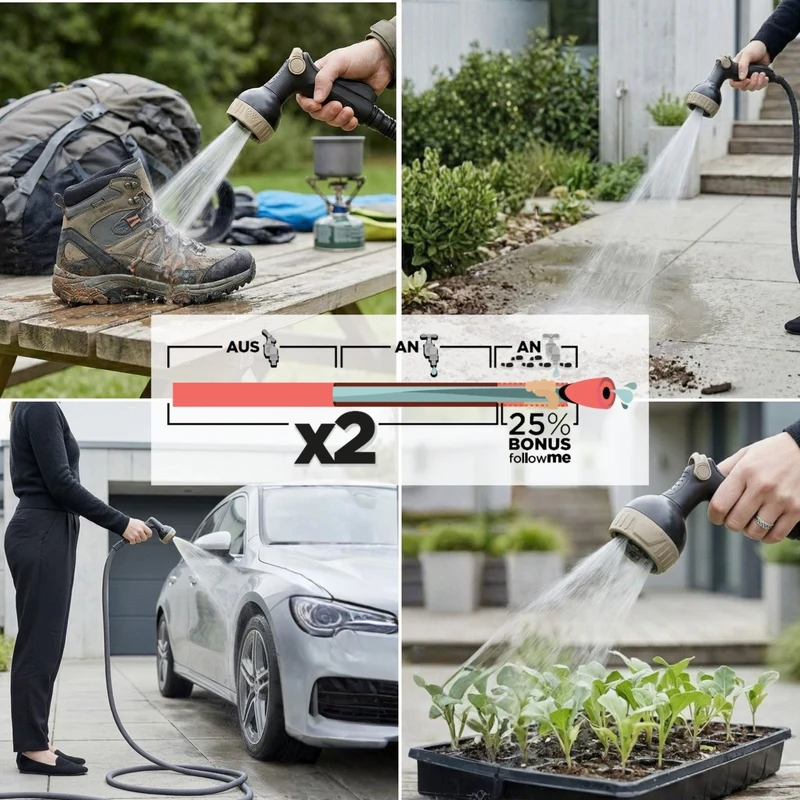 Flexibler Gartenschlauch Grau mit Brause