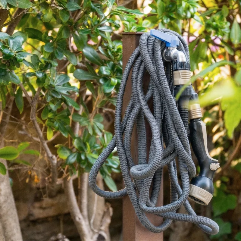 Flexibler Gartenschlauch Grau mit Brause