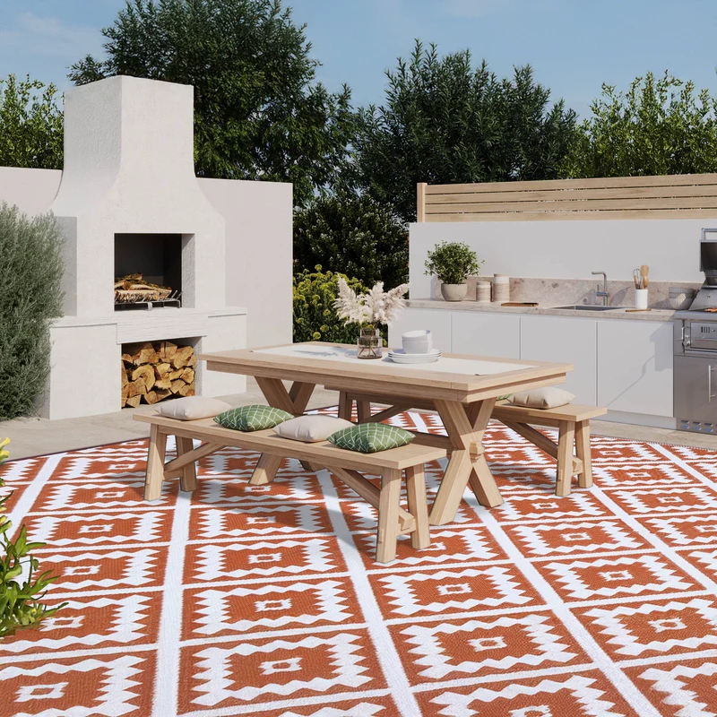 Tapis extérieur rectangulaire Vahiné motifs losanges terracotta 270x470cm