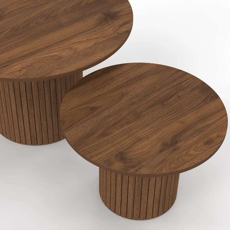 Tables basses rondes gigognes Alvar effet noyer - lot de 2