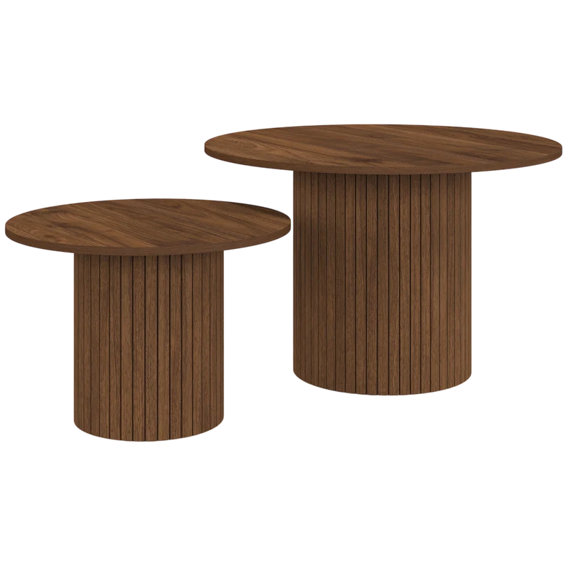 Tables basses rondes gigognes Alvar effet noyer - lot de 2