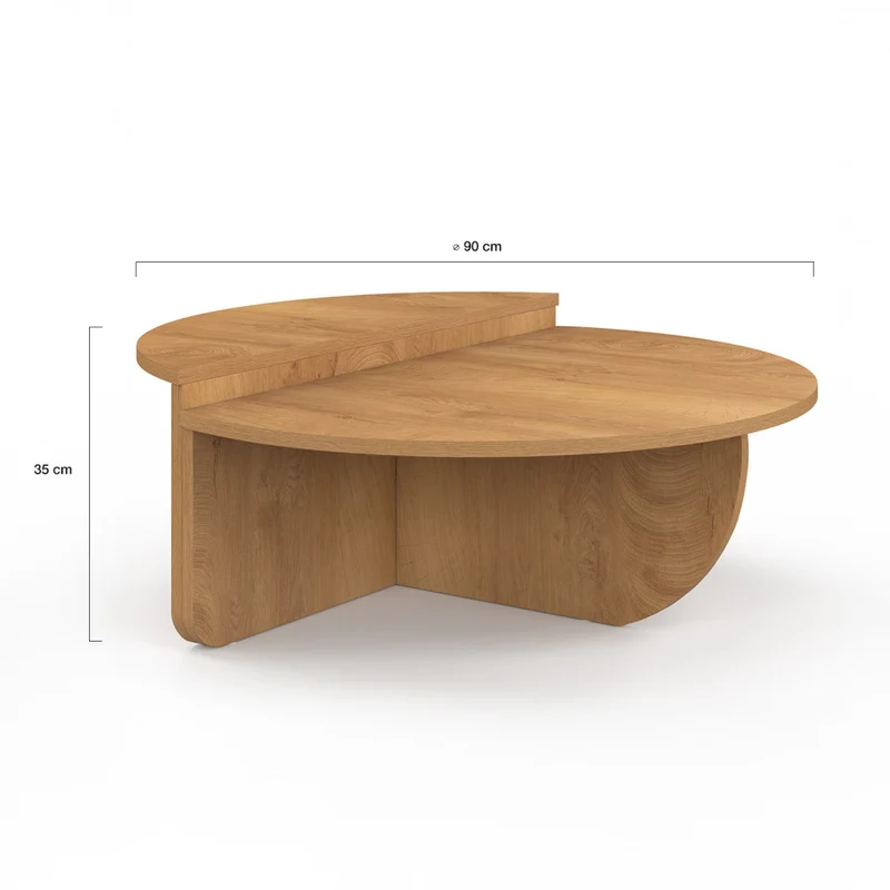 Tables basses rondes asymétriques effet bois