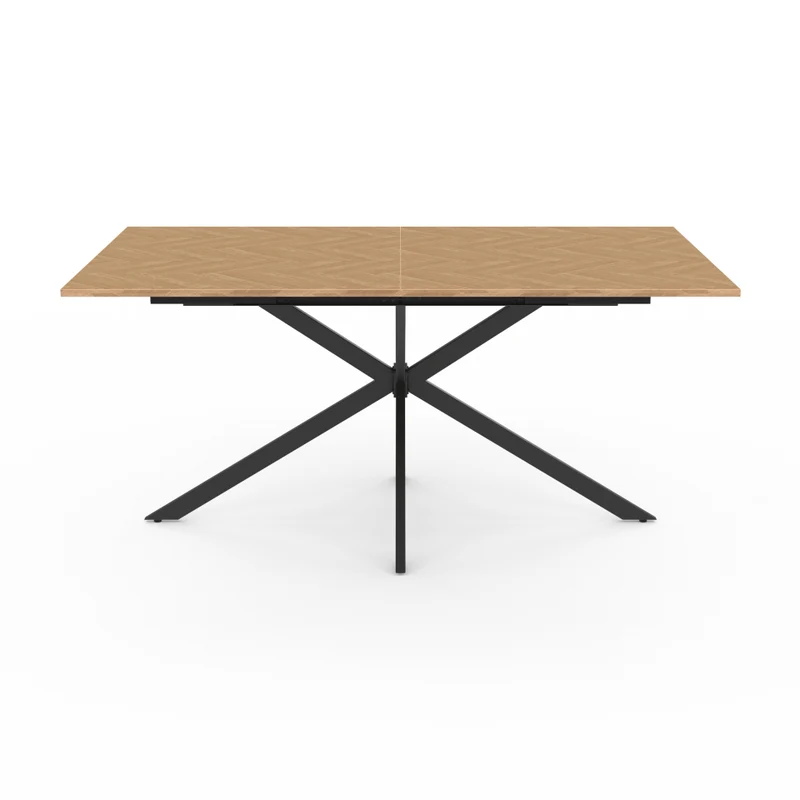 Table repas Spider plateau extensible 160-200cm effet chevron et pieds croisés noirs