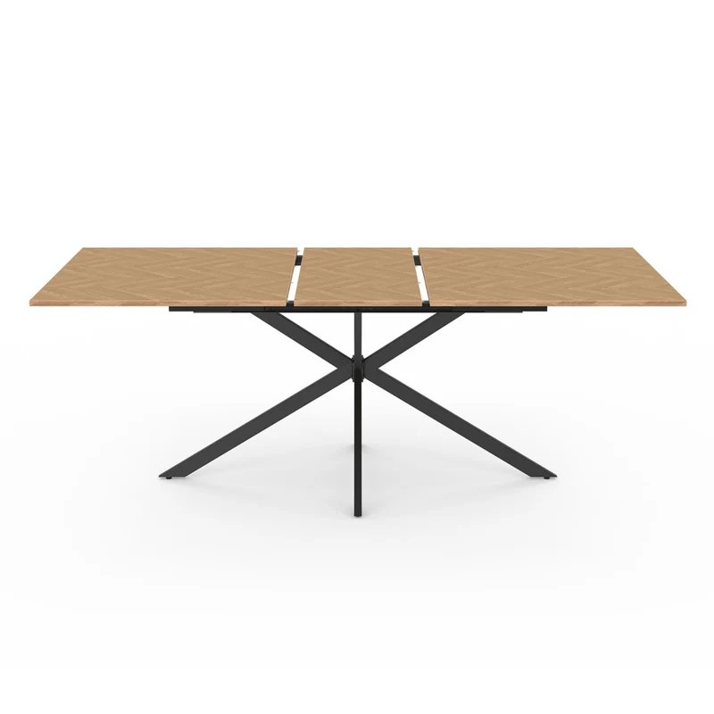 Table repas Spider plateau extensible 160-200cm effet chevron et pieds croisés noirs