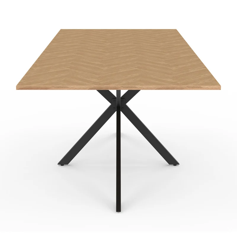 Table repas Spider plateau extensible 160-200cm effet chevron et pieds croisés noirs