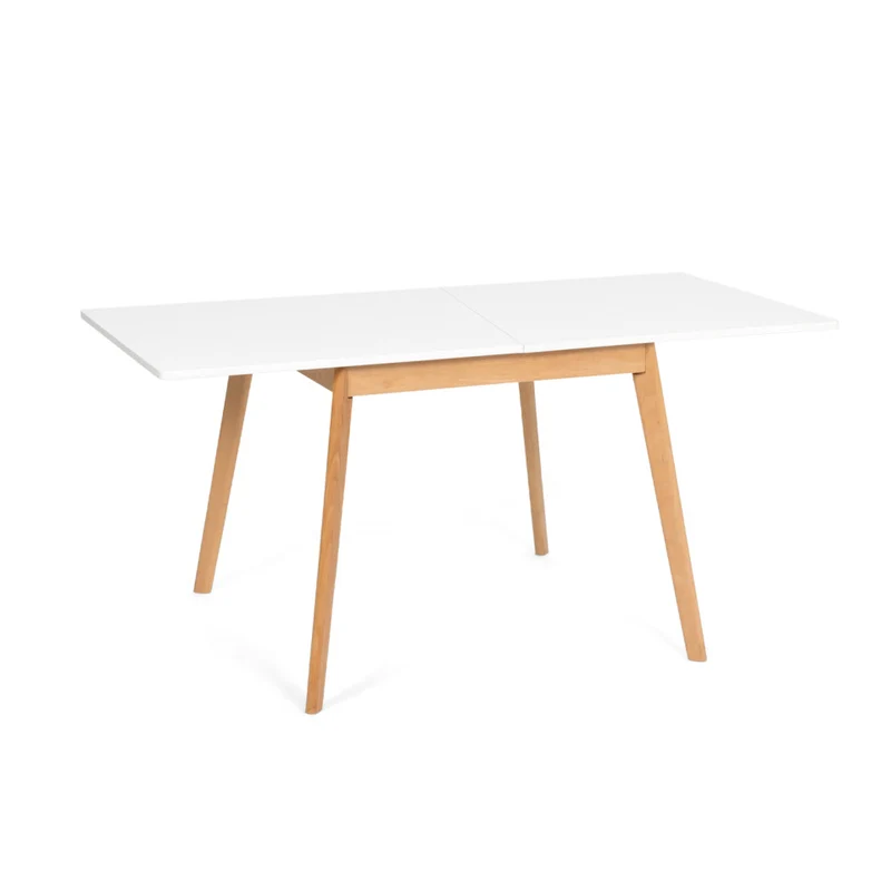 Table repas scandinave pliable 80-160cm plateau blanc et pieds bois
