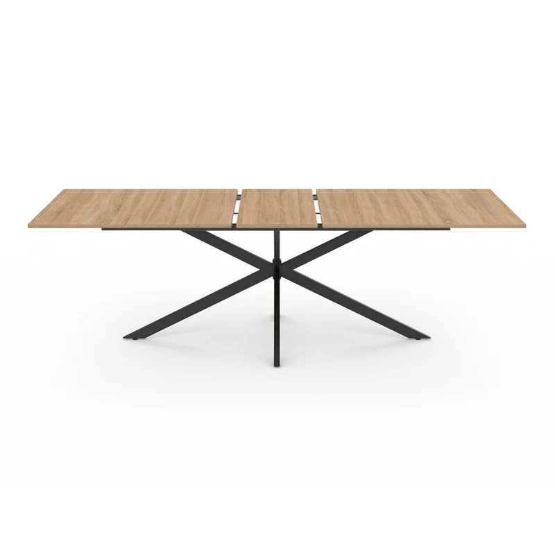 Table repas Spider plateau extensible 200-240cm bois avec rangement intégré et pieds croisés noirs