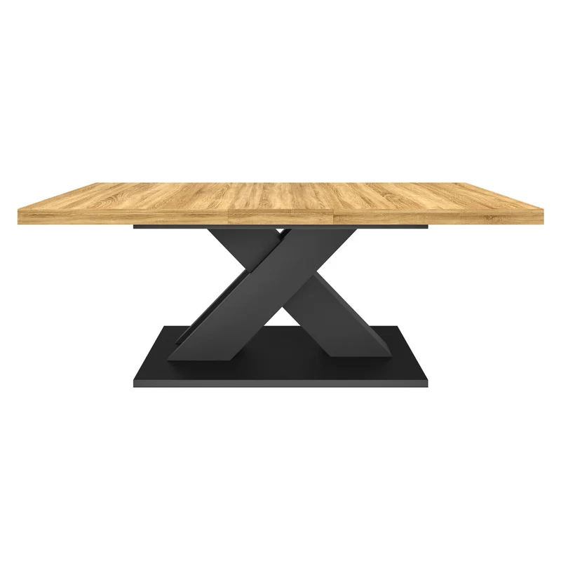 Table repas extensible Alexia 160-200cm plateau bois et pieds central noir