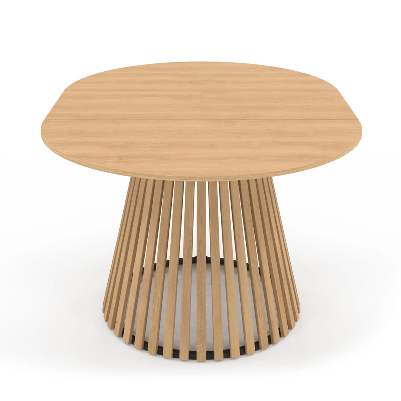 Table repas Camélia plateau rond extensible 110-150cm et pieds lattes