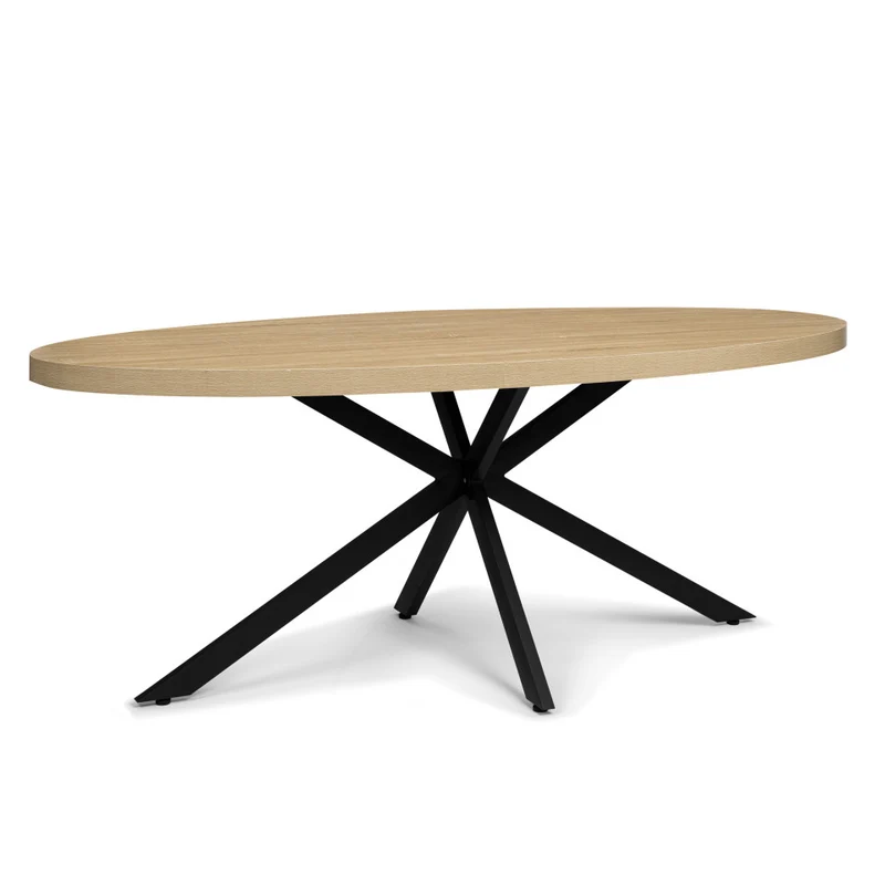 Table repas Céleste plateau ovale effet marbre 200cm et pieds croisés noirs