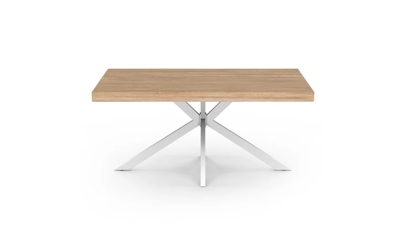 Table repas Brixton 160cm plateau bois et pieds croisés blancs