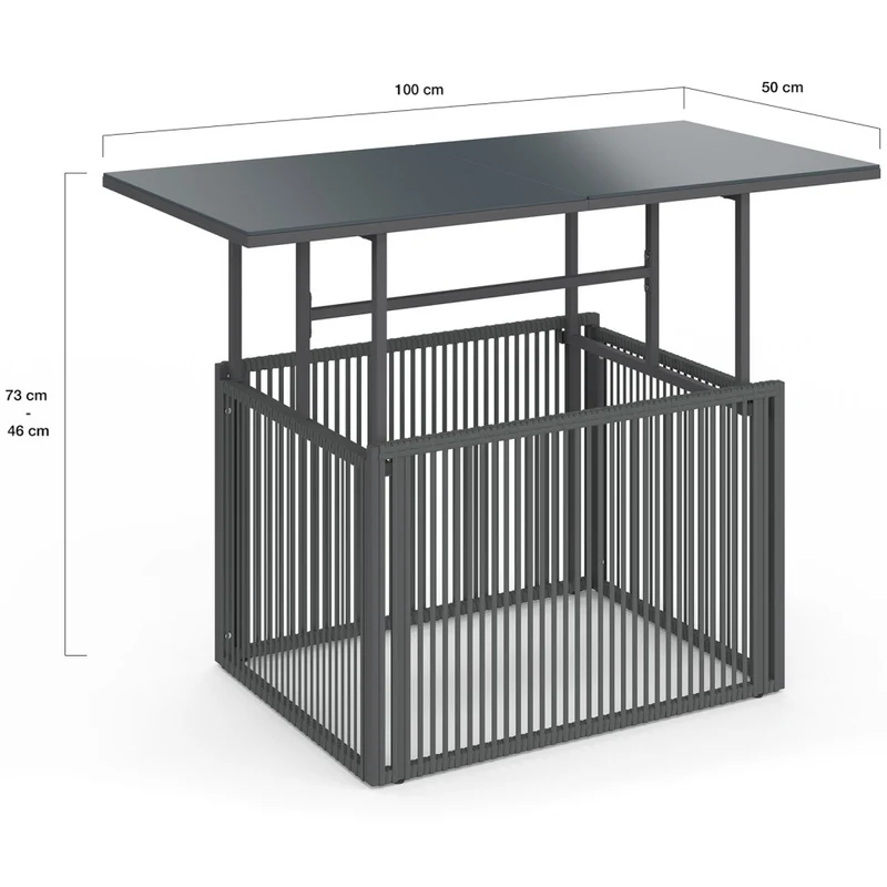 Table de jardin relevable Ozéa 100cm verre trempé gris