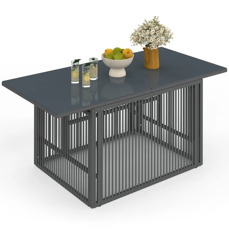 Table de jardin relevable Ozéa 100cm verre trempé gris