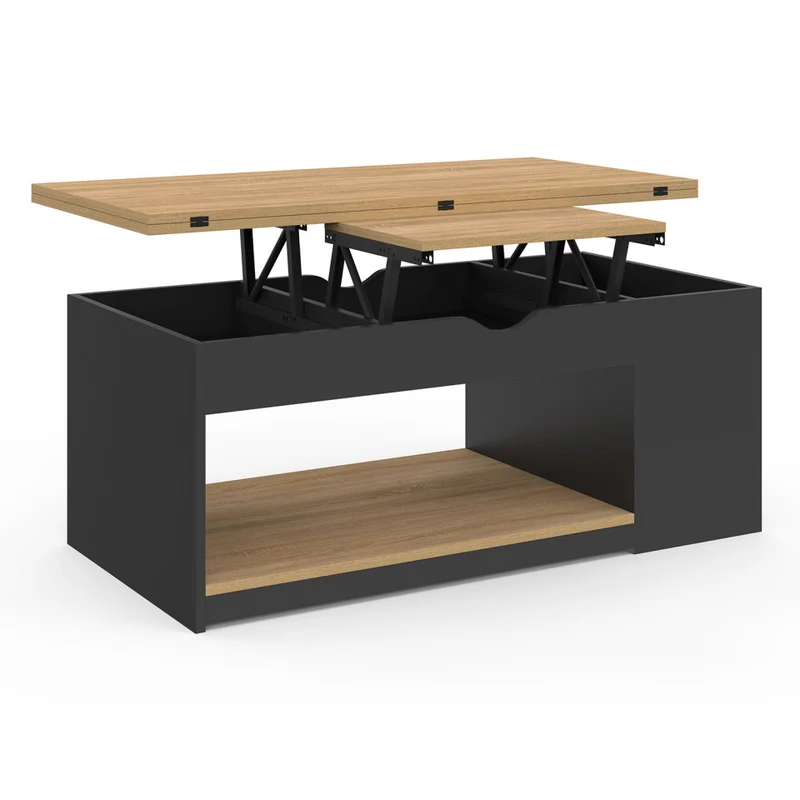 Table basse Elina relevable bois et noire