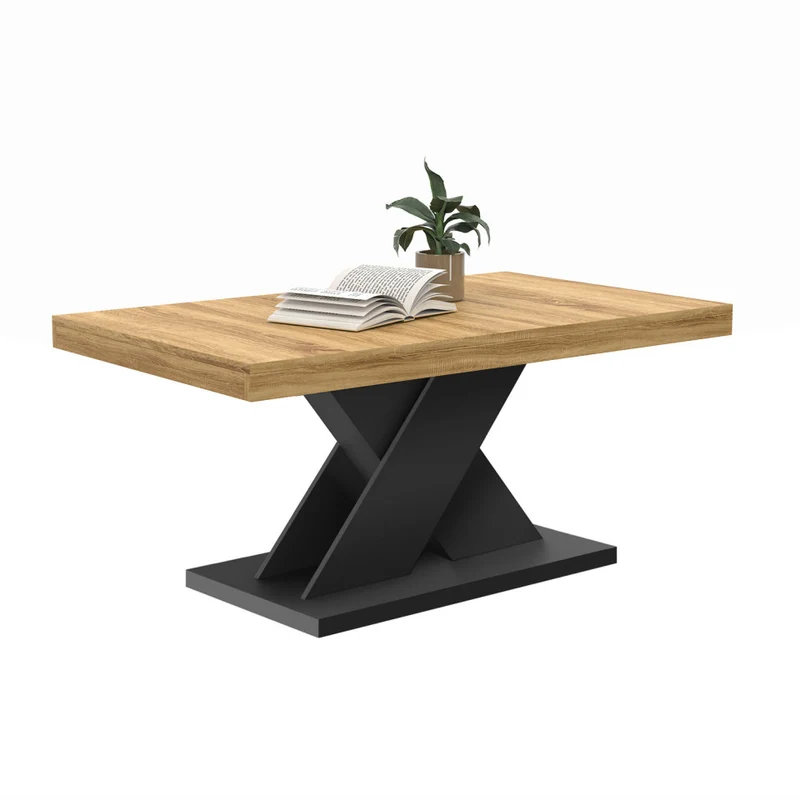 Table basse Alexia pieds croisés bois et noir L100cm