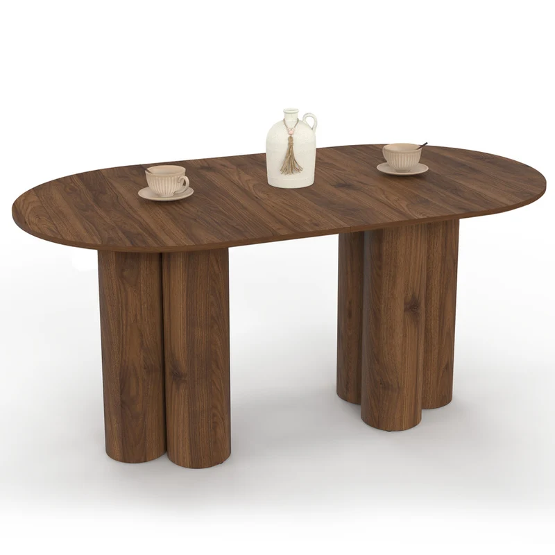 Table à manger ronde extensible Olympia effet noyer Ø160-200cm