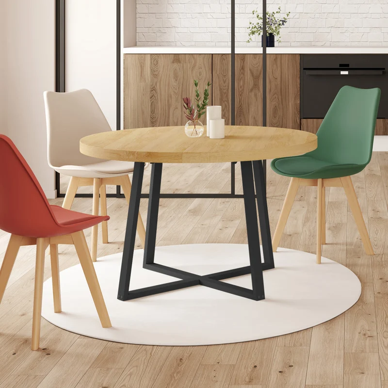 Table à manger ronde extensible Sana bois et noir Ø110-150cm