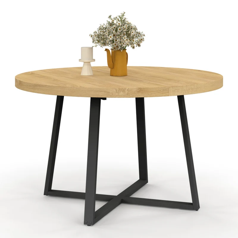Table à manger ronde extensible Sana bois et noir Ø110-150cm