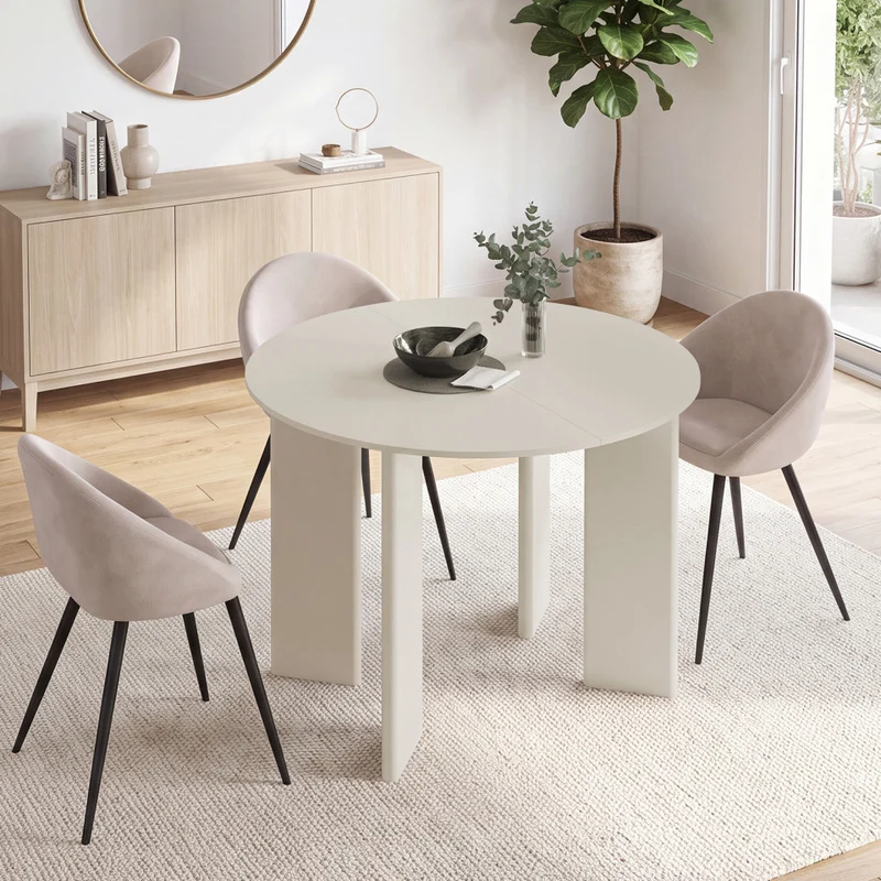 Table à manger ronde extensible Cassia Ø110-150cm beige
