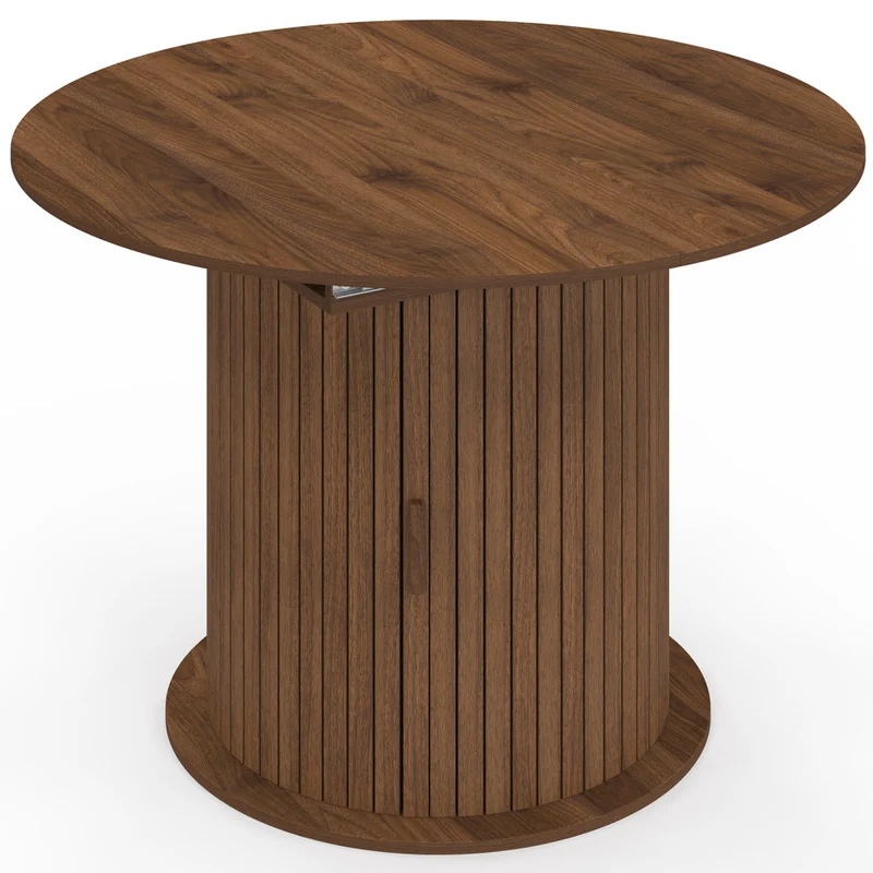 Table à manger ronde extensible Albane effet hêtre avec rangement Ø110-150cm