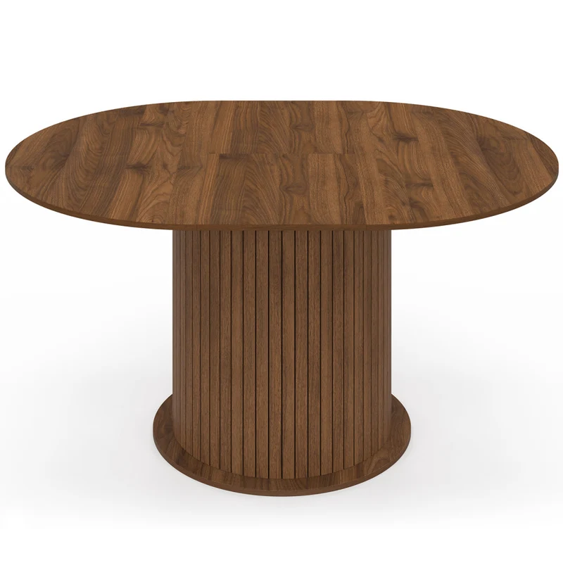 Table à manger ronde extensible Albane effet hêtre avec rangement Ø110-150cm