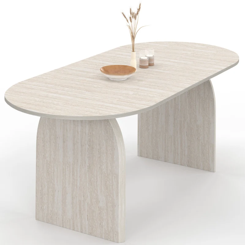 Table à manger extensible Japandi 160-200cm effet travertin