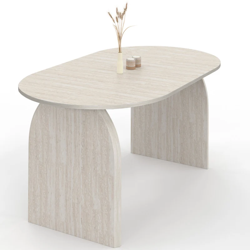 Table à manger extensible Japandi 160-200cm effet travertin