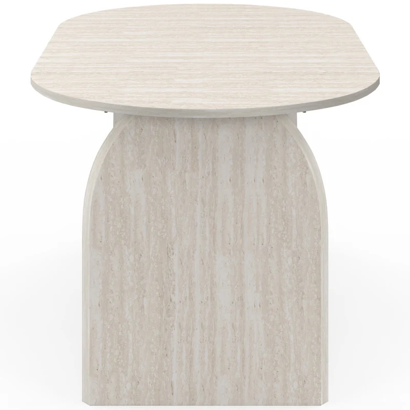 Table à manger extensible Japandi 160-200cm effet travertin