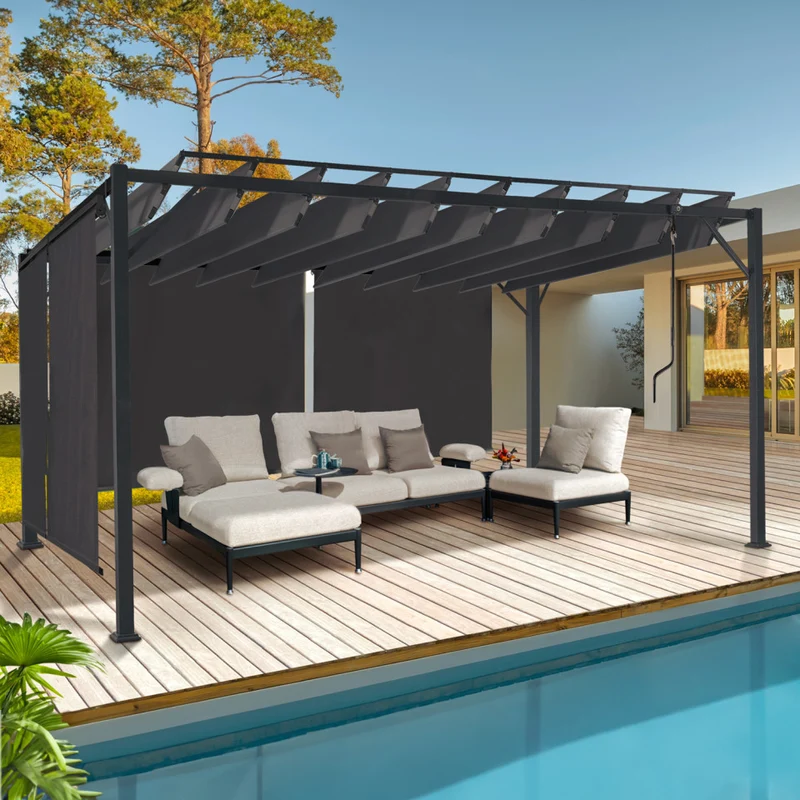 Pergola Venice 3x4 m lames orientables avec 4 stores intégrés