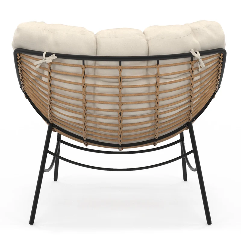 Fauteuil de jardin Lois rotin et coussin écru