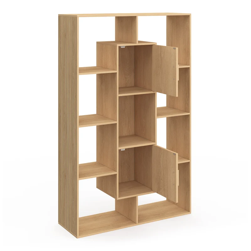 Etagère bibliothèque Faustine effet lattes 11 compartiments 143cm