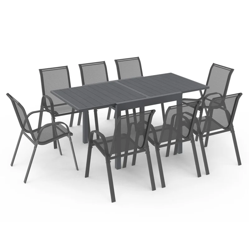 Ensemble repas extensible 8 places en polywood gris