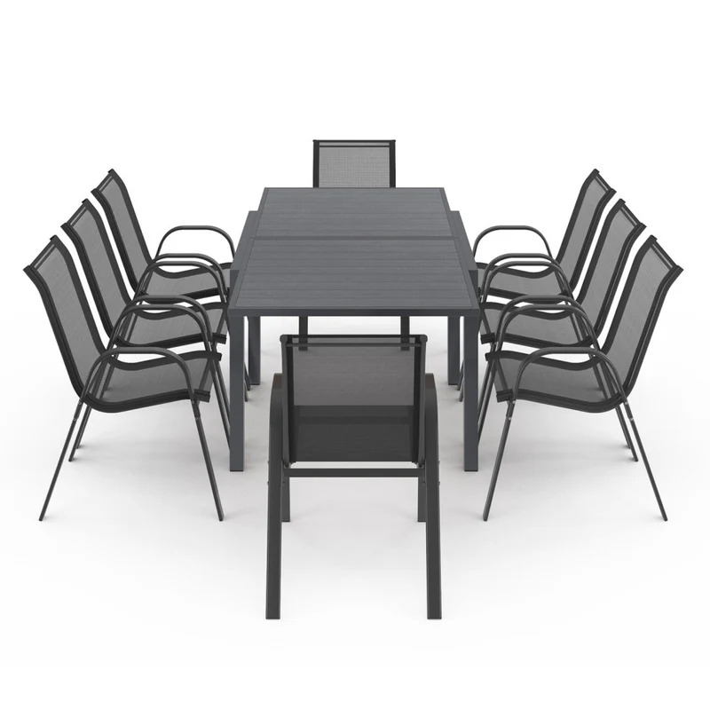 Ensemble repas extensible 8 places en polywood gris