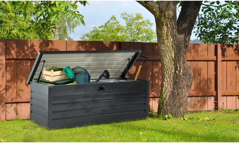 Coffre de rangement pour extérieur gris anthracite en acier galvanisé 600L