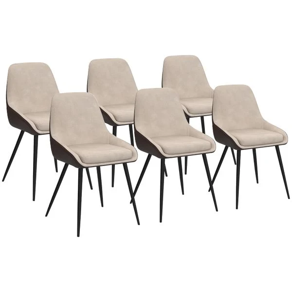 Chaises Ornella bi-matière taupe et marron pieds métal noirs - lot de 6