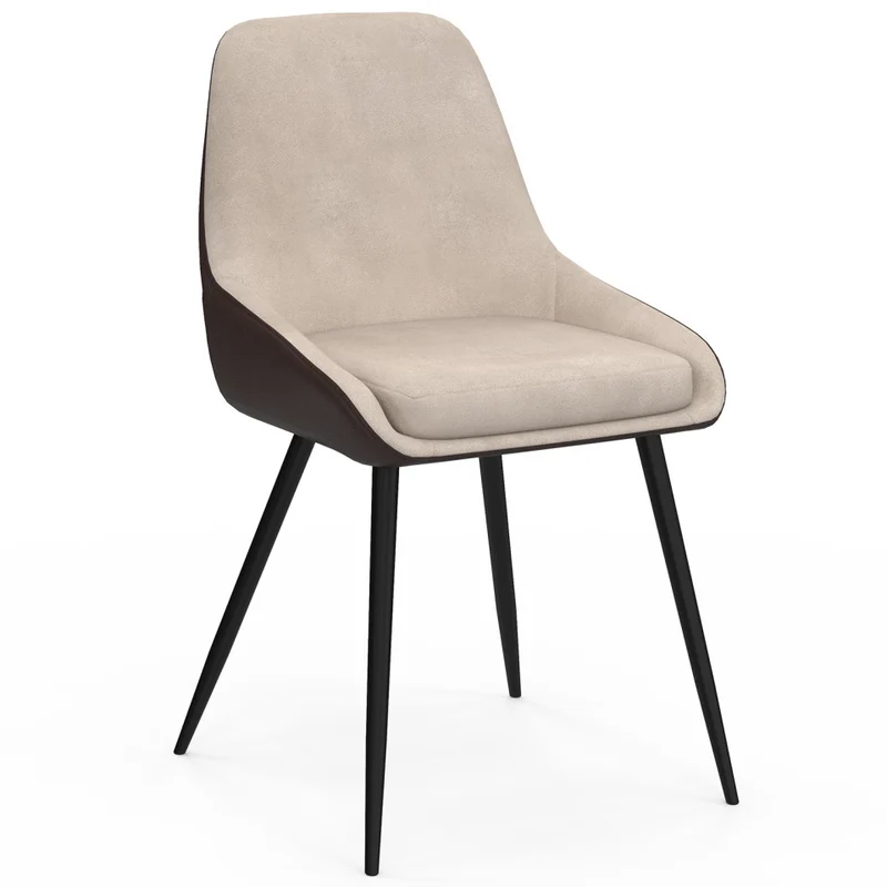 Chaises Ornella bi-matière taupe et marron pieds métal noirs - lot de 4