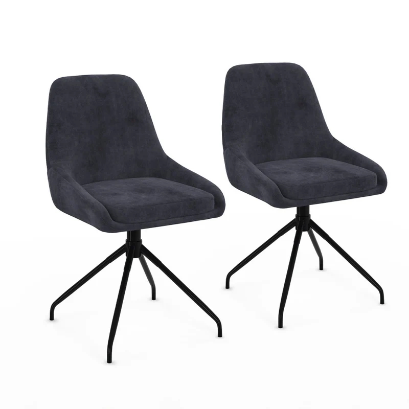 Chaises Olivia assise pivotante gris foncé pieds métal - lot de 2