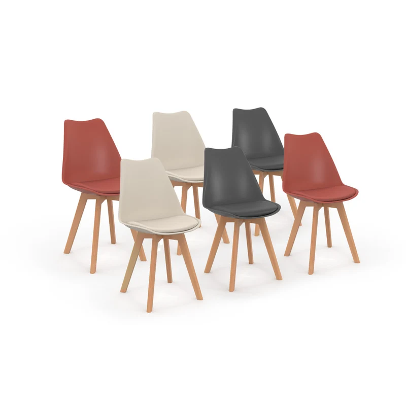 Chaises Nordia assise mix de couleurs : 2x beige, 2x gris foncé et 2x terracotta - lot de 6