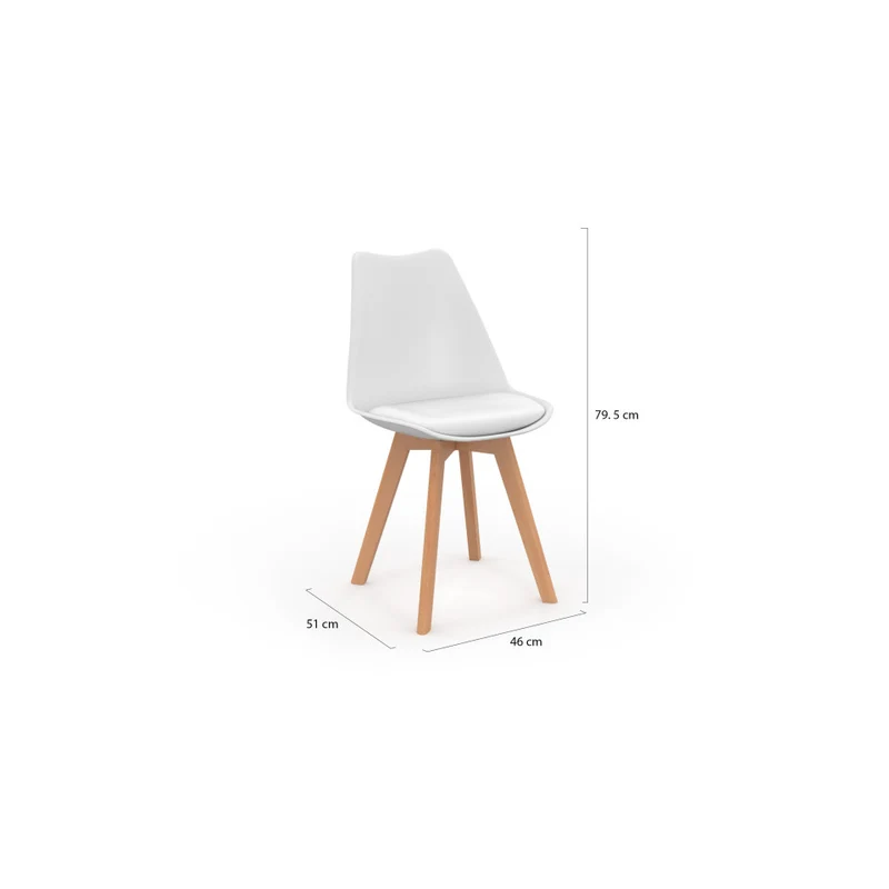 Chaises Nordia assise blanche et pieds bois - lot de 6
