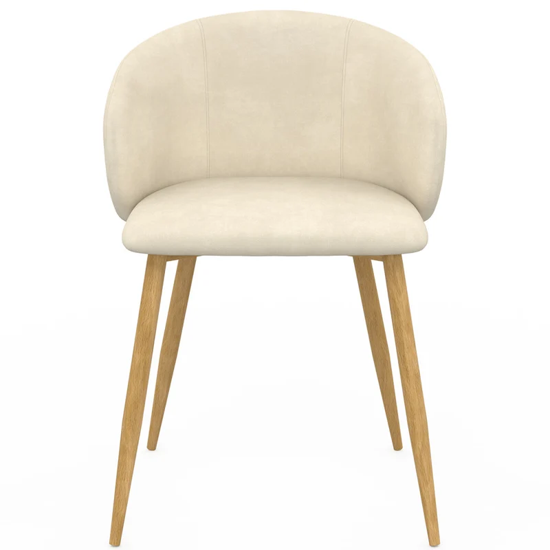 Chaises Léona velours crème et pieds métal bois - lot de 4