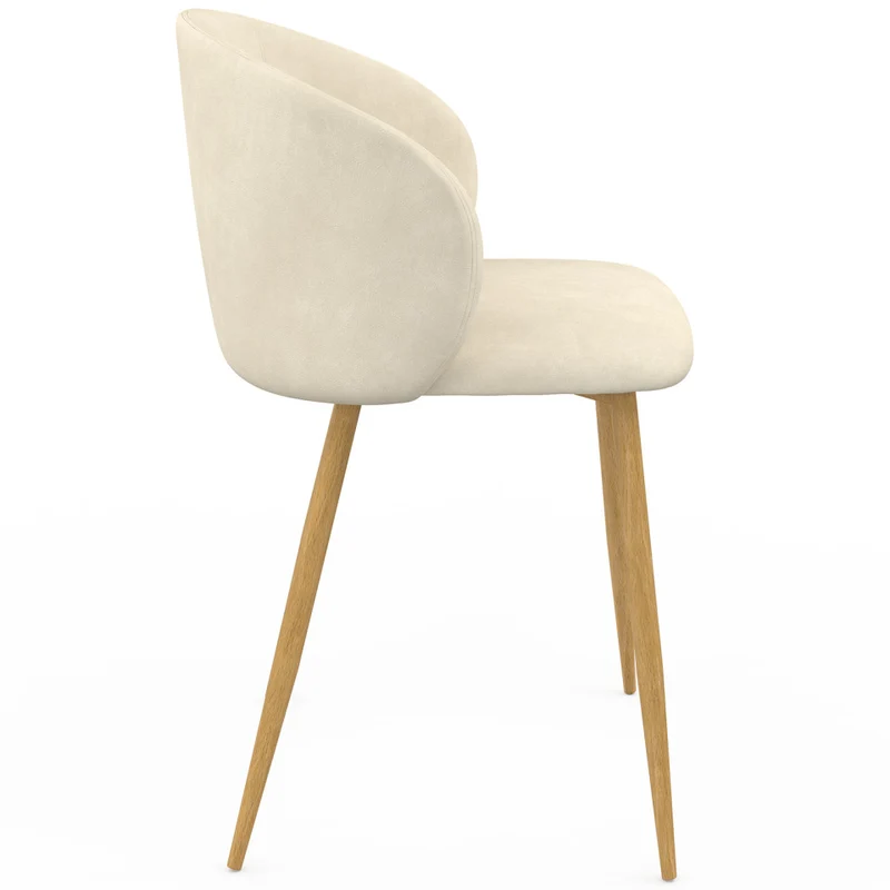 Chaises Léona velours crème et pieds métal bois - lot de 2