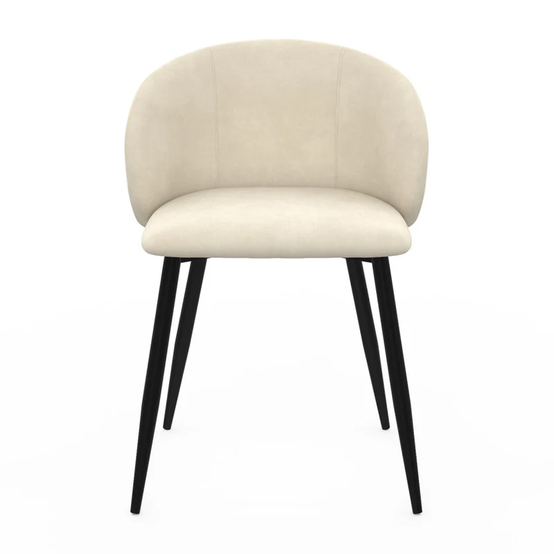 Chaises Léona en velours crème et pieds métal noirs - lot de 2