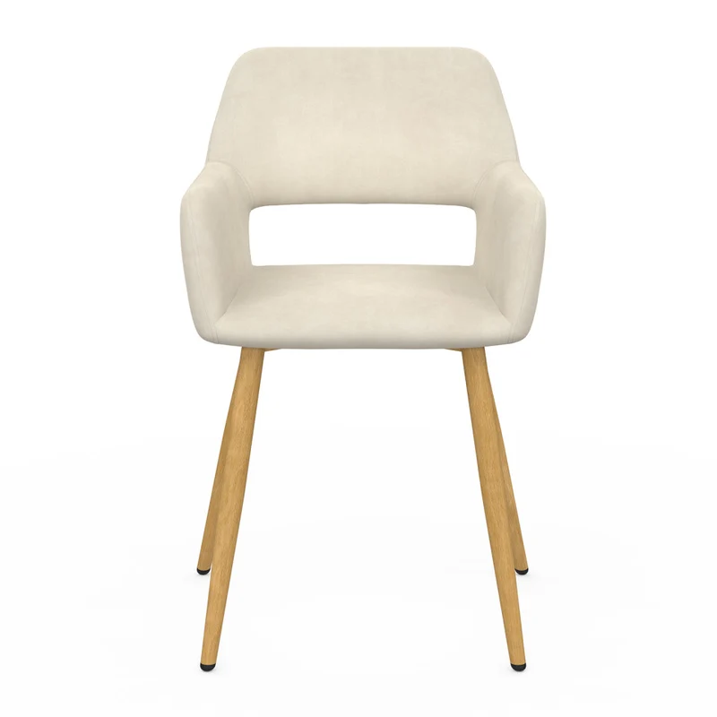 Chaises Heidi velours beige pieds bois - lot de 2