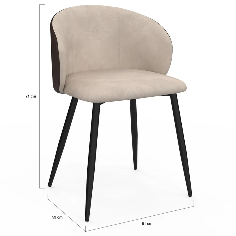 Chaises Léona bi-matière taupe et marron pieds métal noirs - lot de 4