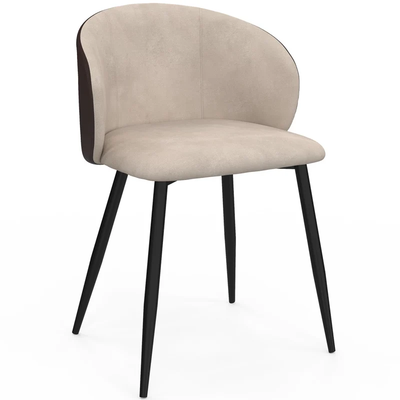 Chaises Léona bi-matière taupe et marron pieds métal noirs - lot de 4