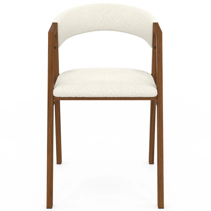 Chaises Enola avec accoudoirs bouclette pieds effet noyer- lot de 4