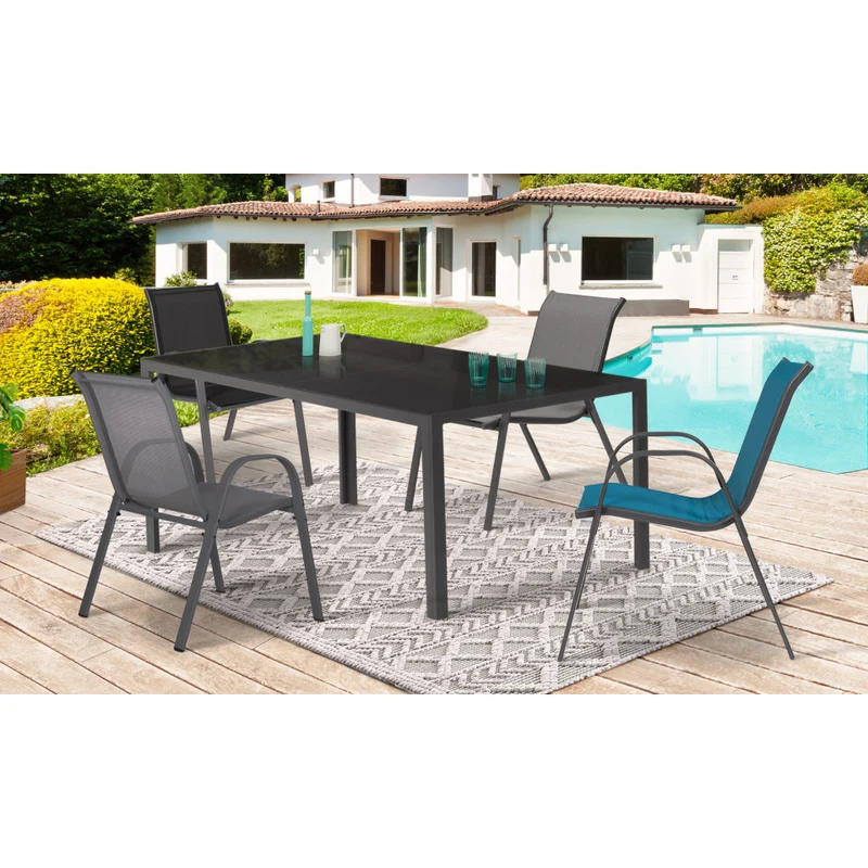 Chaises de jardin empilables en textilène mix de couleurs (gris, gris clair, bleu canard, noir) - lot de 4