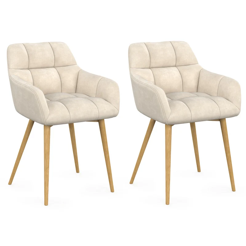 Chaises Bubble bouclette crème pieds effet bois - lot de 2
