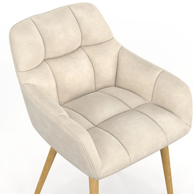 Chaises Bubble bouclette crème pieds effet bois - lot de 2
